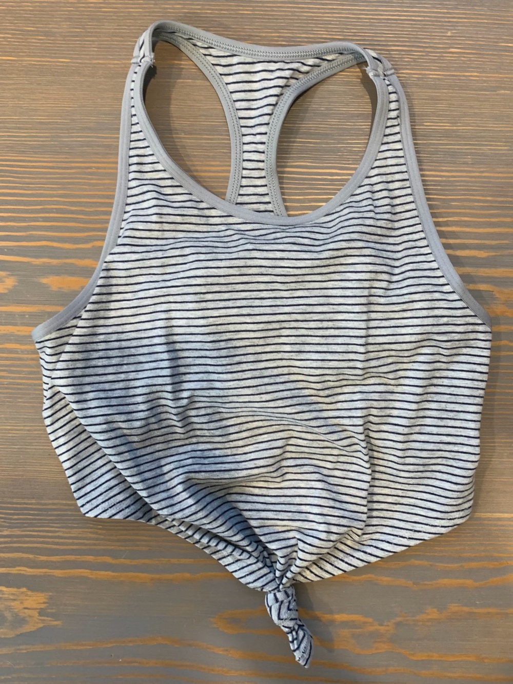 Women’s Aerie Grey and Navy Striped Tie-Front Crop Top